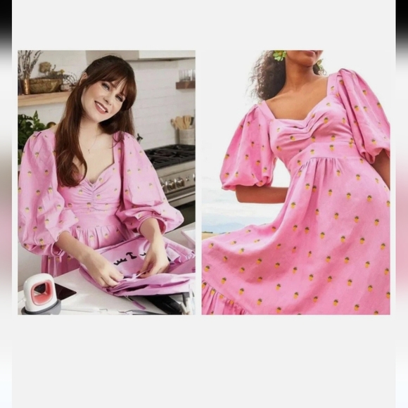 FARM RIO Embroidered Pineapples Midi Dress In Pink Size Xs - Picture 3 of 15